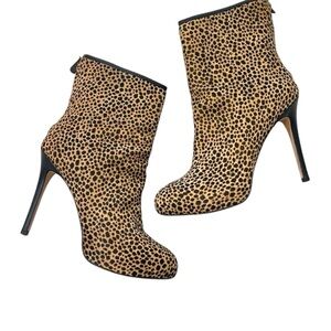 ANN TAYLOR NADIA calfskin animal print stiletto ankle boots size 9 leather